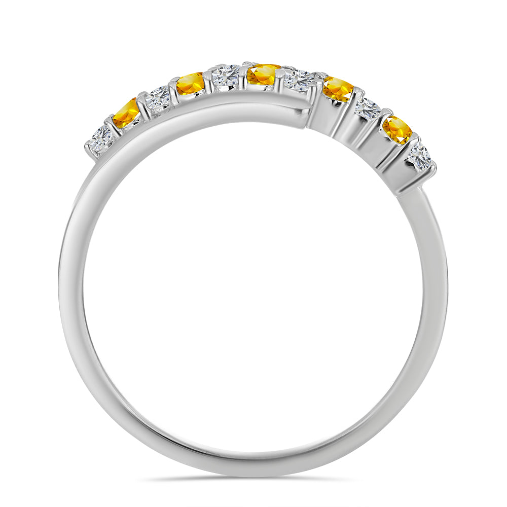 Stříbro 925/1000 - Prsten s Uralským Citrínem a Bílým Topazem - Karátové číslo: 0.47. přibližná hmotnost: 2.29 gramů