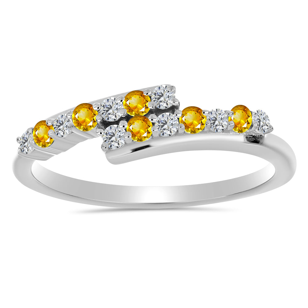 Stříbro 925/1000 - Prsten s Uralským Citrínem a Bílým Topazem - Karátové číslo: 0.47. přibližná hmotnost: 2.29 gramů