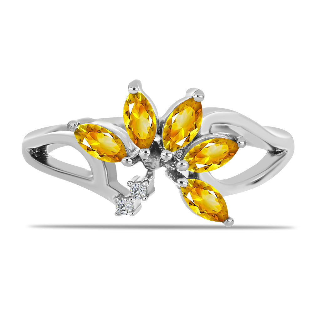 Stříbro 925/1000 - Prsten s Uralským Citrínem a Bílým Topazem - Karátové číslo: 0.68. přibližná hmotnost: 3.13 gramů 1 