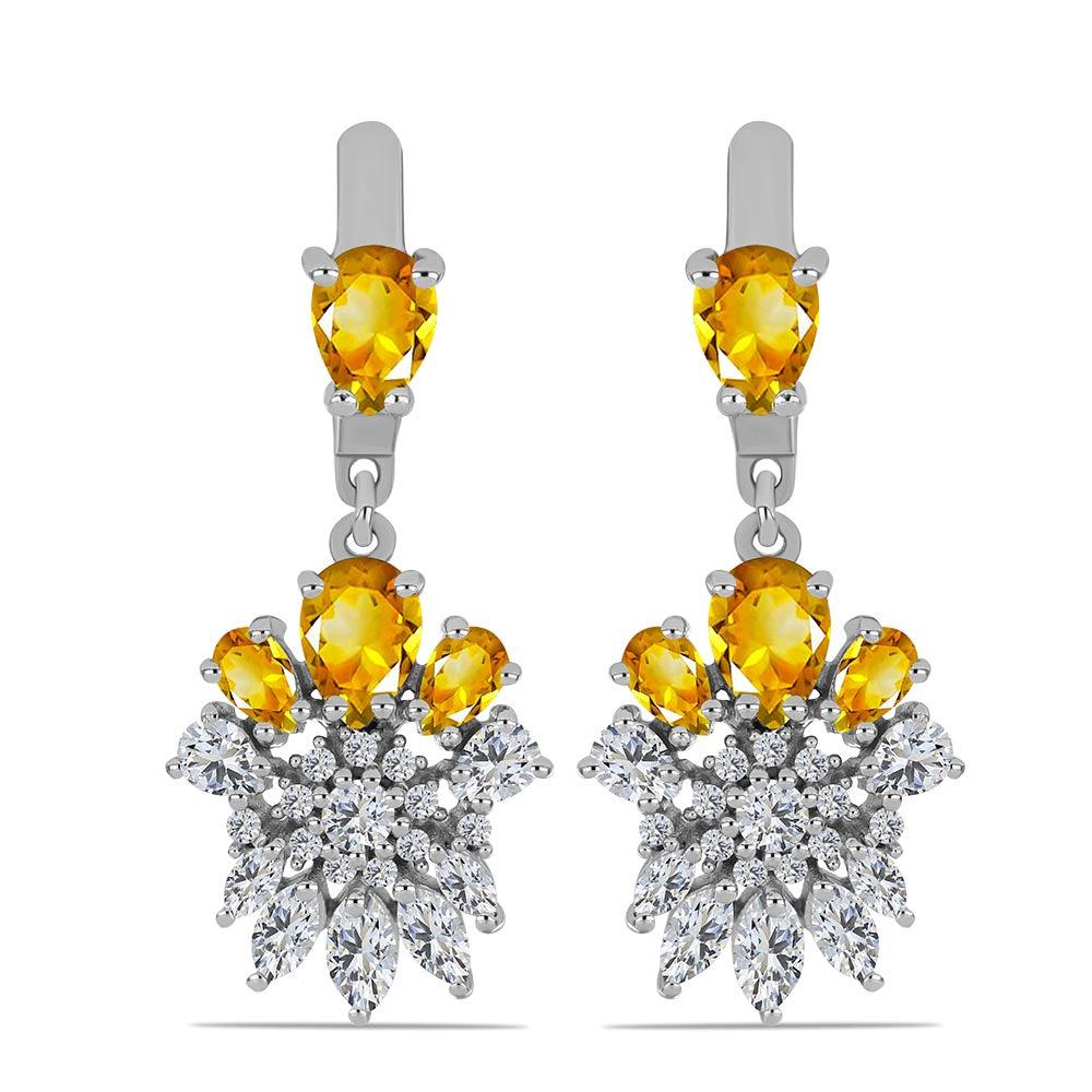 Stříbro 925/1000 - Náušnice s Uralským Citrínem a Bílým Topazem - Karátové číslo: 5.78. přibližná hmotnost: 7.38 gramů 1 