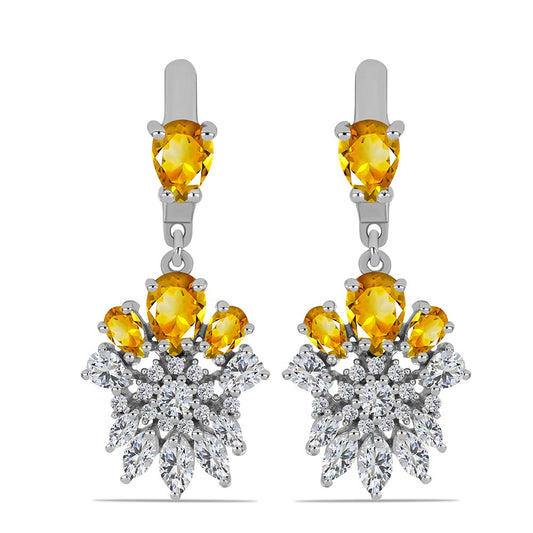 Stříbrné Náušnice s Uralským Citrínem a Bílým Topazem