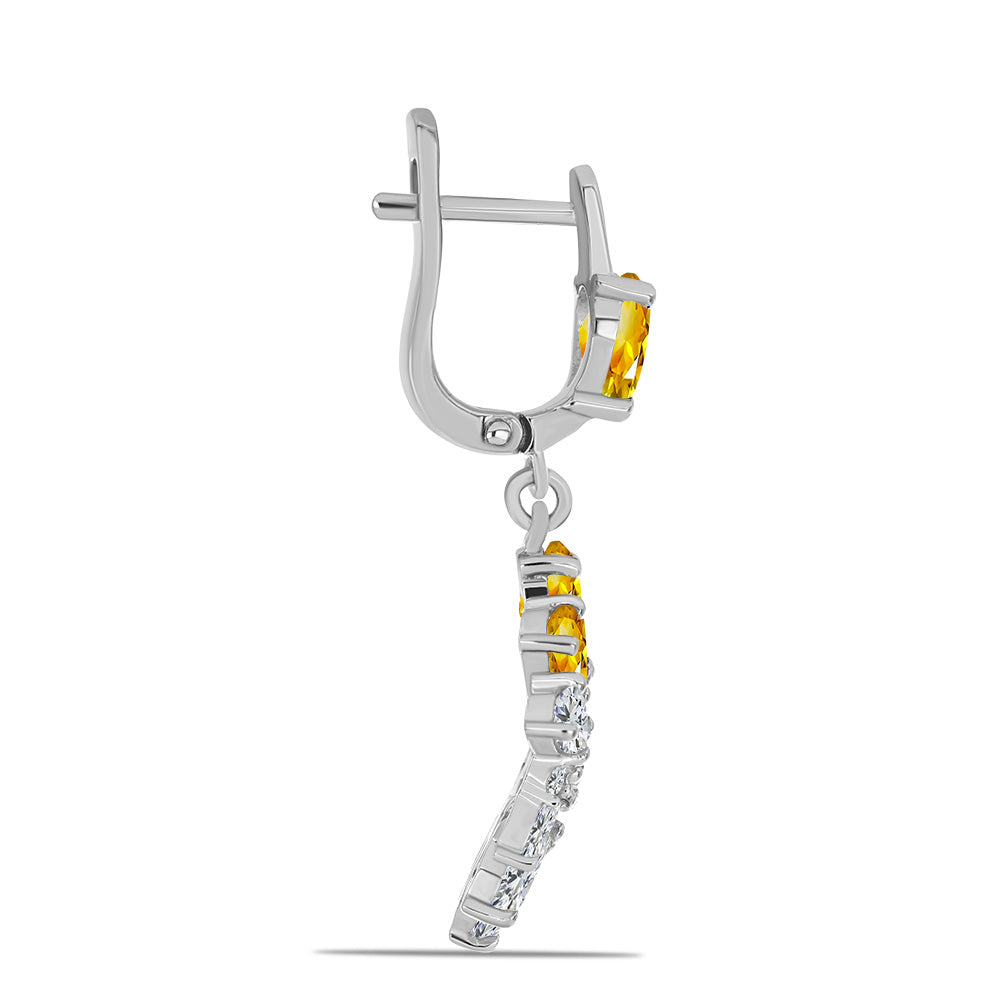 Stříbro 925/1000 - Náušnice s Uralským Citrínem a Bílým Topazem - Karátové číslo: 5.78. přibližná hmotnost: 7.38 gramů 2 