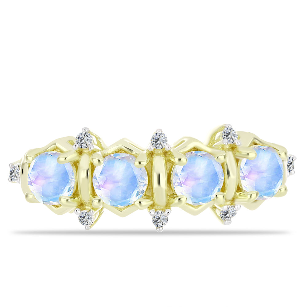 Pozlacené Stříbro 925/1000 - Prsten s Duhovým Měsíčním Kamenem a Bílým Topazem - Karátové číslo: 1.13. přibližná hmotnost: 2.88 gramů 1 