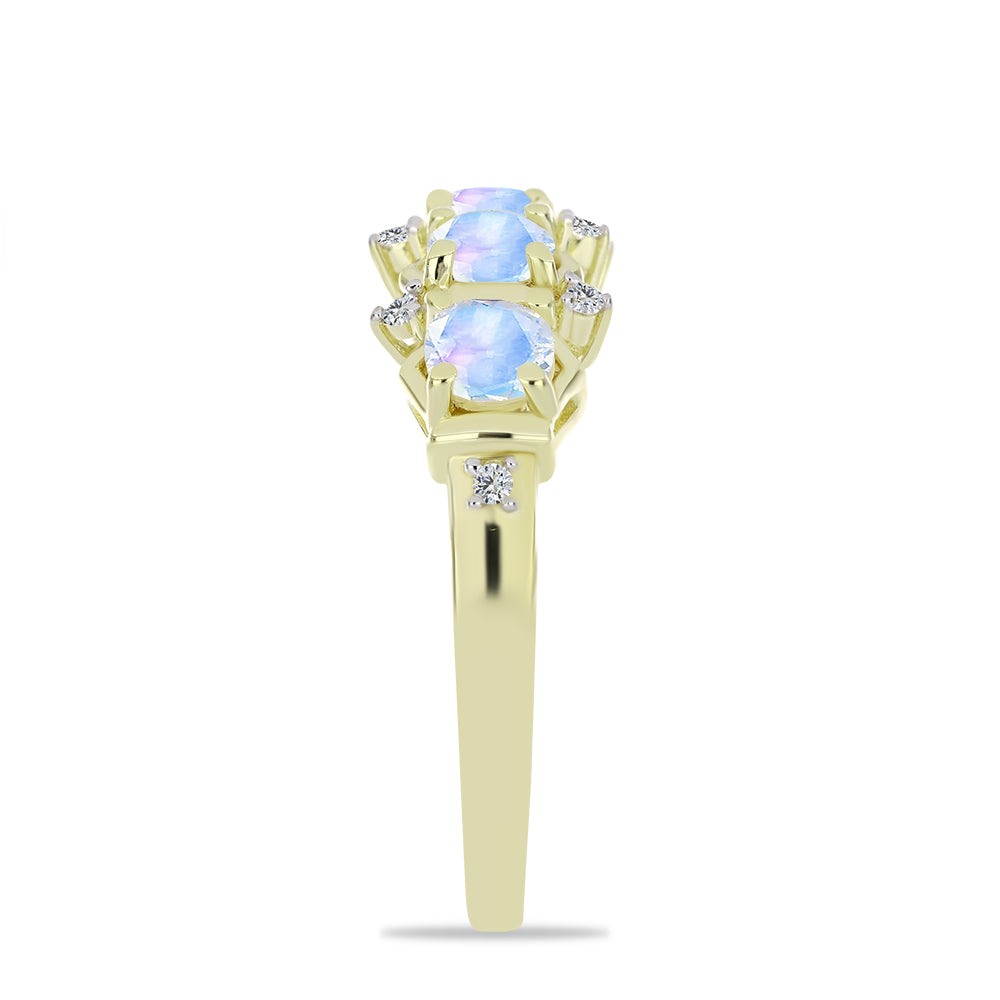 Pozlacené Stříbro 925/1000 - Prsten s Duhovým Měsíčním Kamenem a Bílým Topazem - Karátové číslo: 1.13. přibližná hmotnost: 2.88 gramů 4 