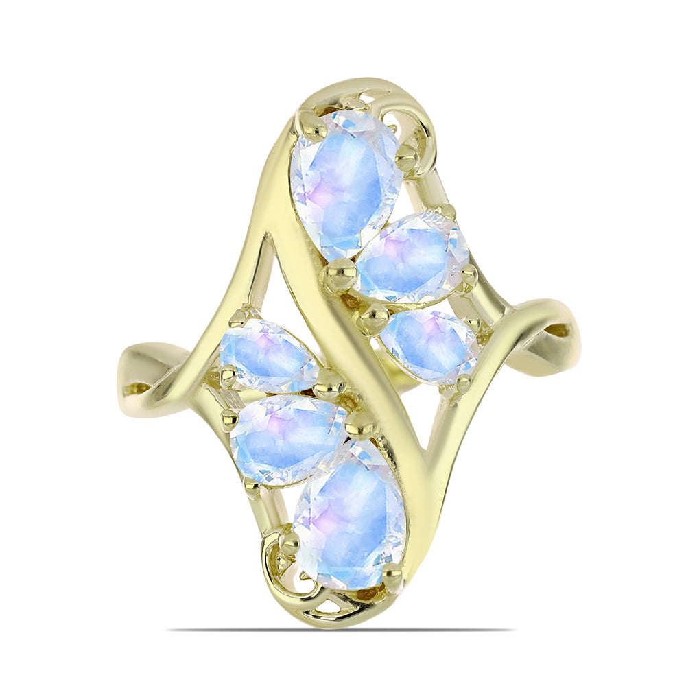 Pozlacené stříbro 925/1000 Prsten s Duhovým Měsíčním Kamenem - Karátové číslo: 2.74. přibližná hmotnost: 5.05 gramů 1 