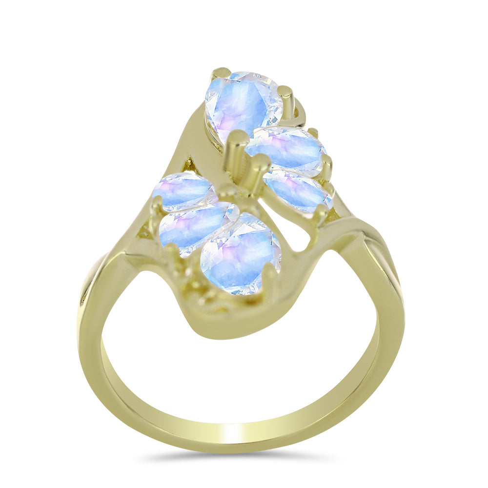 Pozlacené stříbro 925/1000 Prsten s Duhovým Měsíčním Kamenem - Karátové číslo: 2.74. přibližná hmotnost: 5.05 gramů