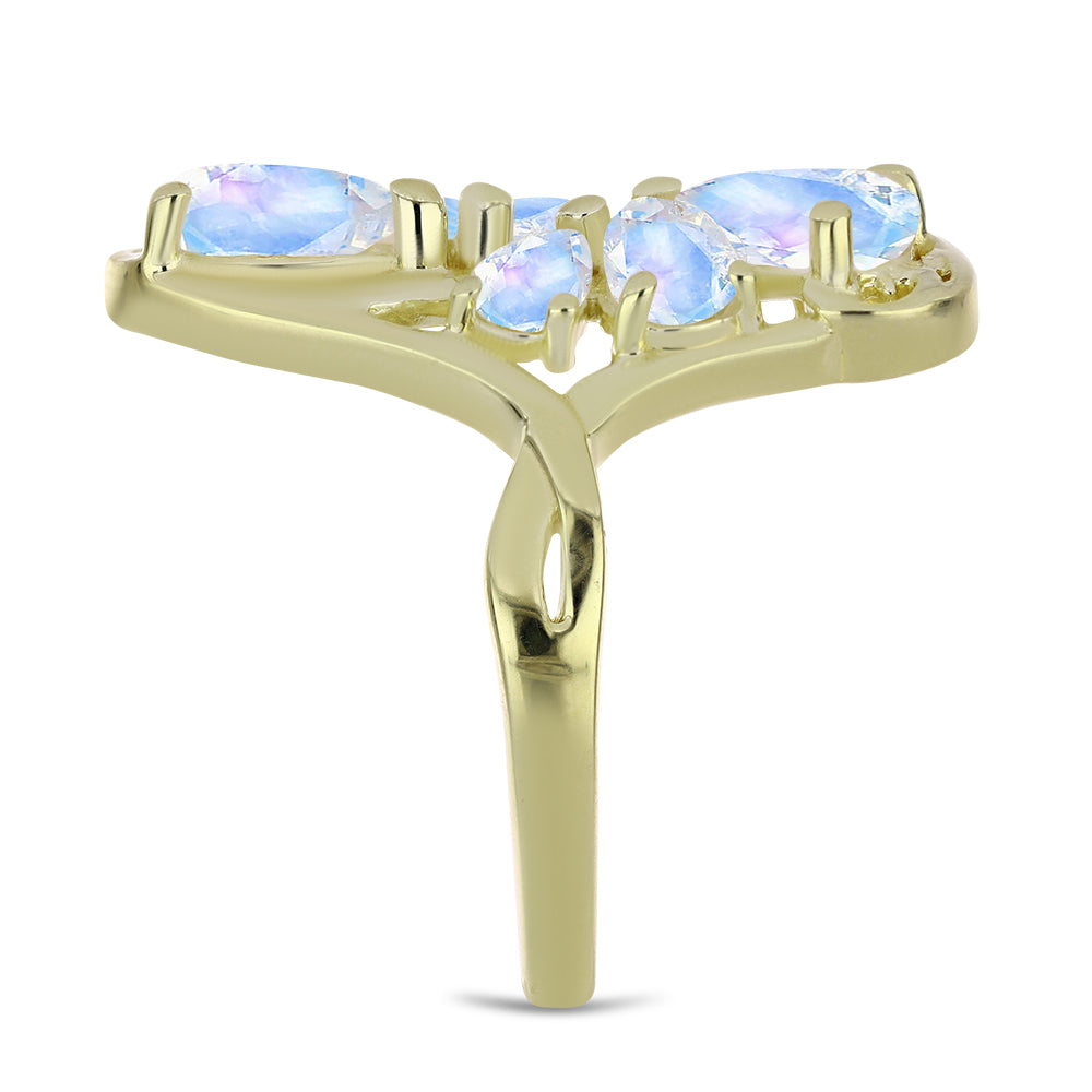 Pozlacené stříbro 925/1000 Prsten s Duhovým Měsíčním Kamenem - Karátové číslo: 2.74. přibližná hmotnost: 5.05 gramů