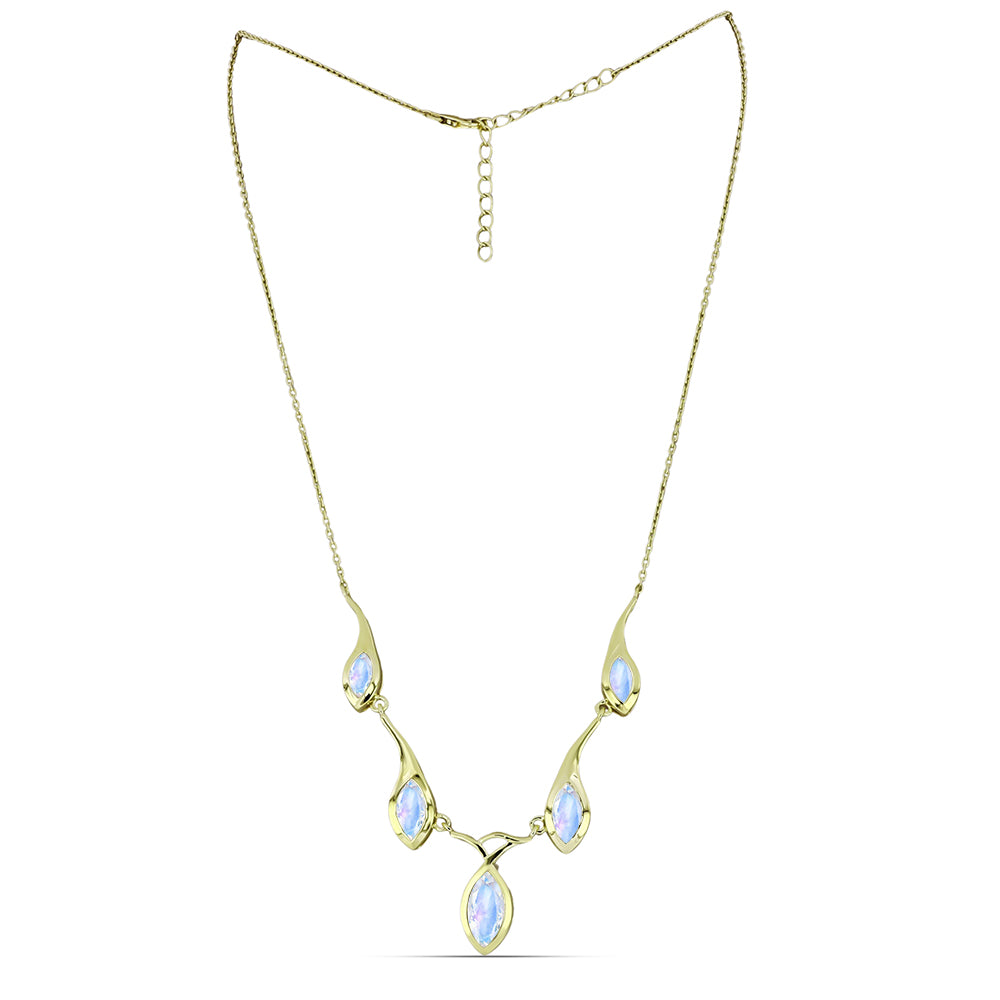 Pozlacený Stříbrný Náhrdelník s Duhovým Měsíčním Kamenem 1 