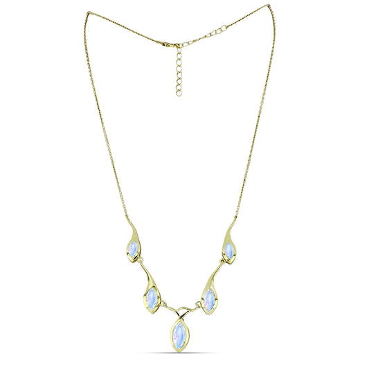 Pozlacený Stříbrný Náhrdelník s Duhovým Měsíčním Kamenem