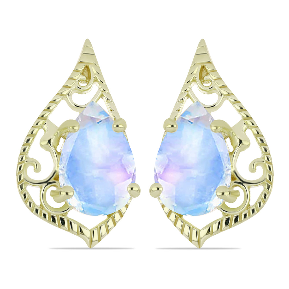 Pozlacené Stříbro 925/1000 - Náušnice s Duhovým Měsíčním Kamenem - Karátové číslo: 5.63. přibližná hmotnost: 5.85 gramů 1 