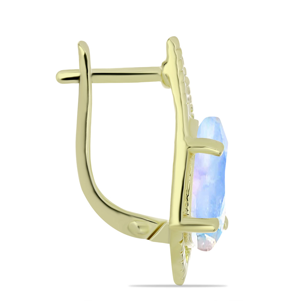 Pozlacené Stříbro 925/1000 - Náušnice s Duhovým Měsíčním Kamenem - Karátové číslo: 5.63. přibližná hmotnost: 5.85 gramů