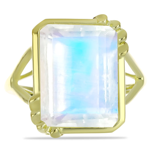 Pozlacené stříbro 925/1000 Prsten s Duhovým Měsíčním Kamenem - Karátové číslo: 9.85. přibližná hmotnost: 6.02 gramů