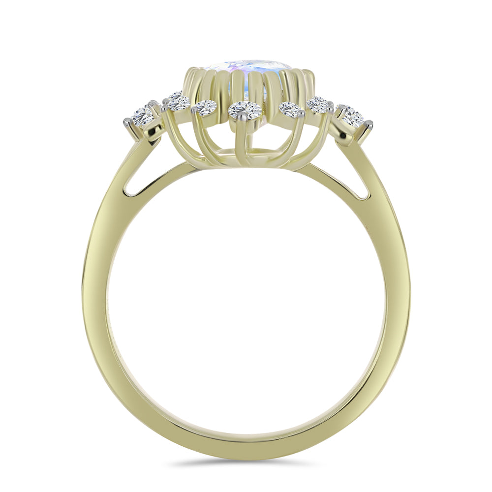 Pozlacený Stříbrný Prsten s Duhovým Měsíčním Kamenem a Bílým Topazem 2 