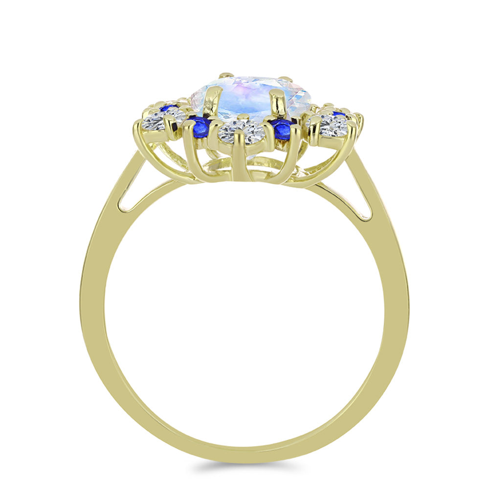 Pozlacený Stříbrný Prsten s Duhovým Měsíčním Kamenem a Australským Modrým Safírem 2 