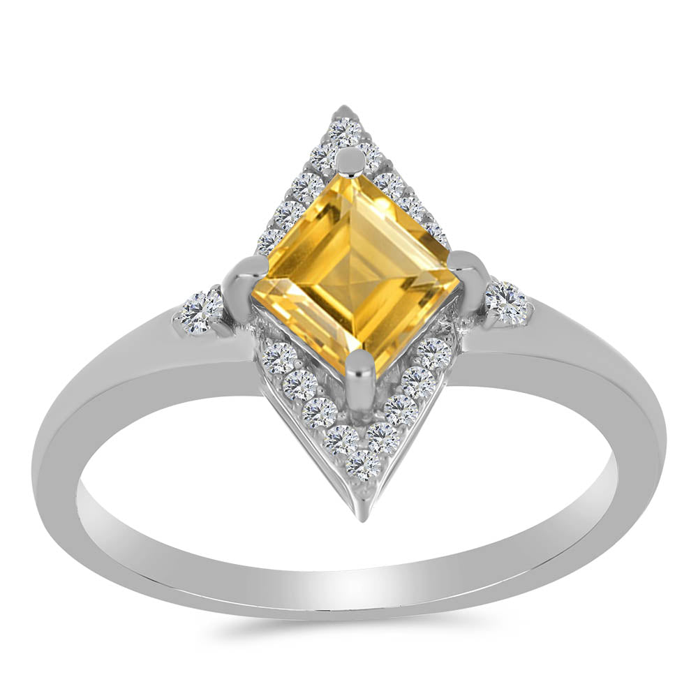 Stříbro 925/1000 - Prsten s Uralským Citrínem a Bílým Topazem - Karátové číslo: 1.08. přibližná hmotnost: 2.47 gramů