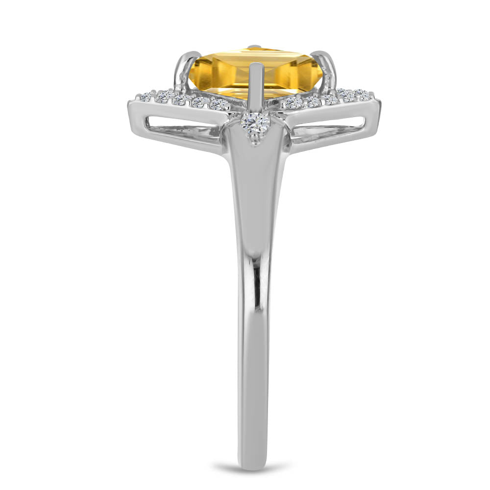 Stříbro 925/1000 - Prsten s Uralským Citrínem a Bílým Topazem - Karátové číslo: 1.08. přibližná hmotnost: 2.47 gramů 4 