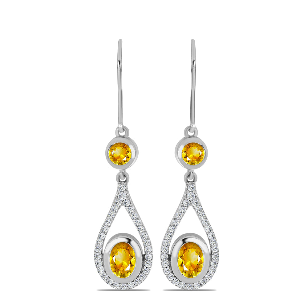 925 / 1000 Sterlingové Stříbro Náušnice s Uralským Citrínem a Bílým Topazem