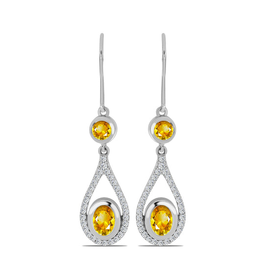 925 / 1000 Sterlingové Stříbro Náušnice s Uralským Citrínem a Bílým Topazem