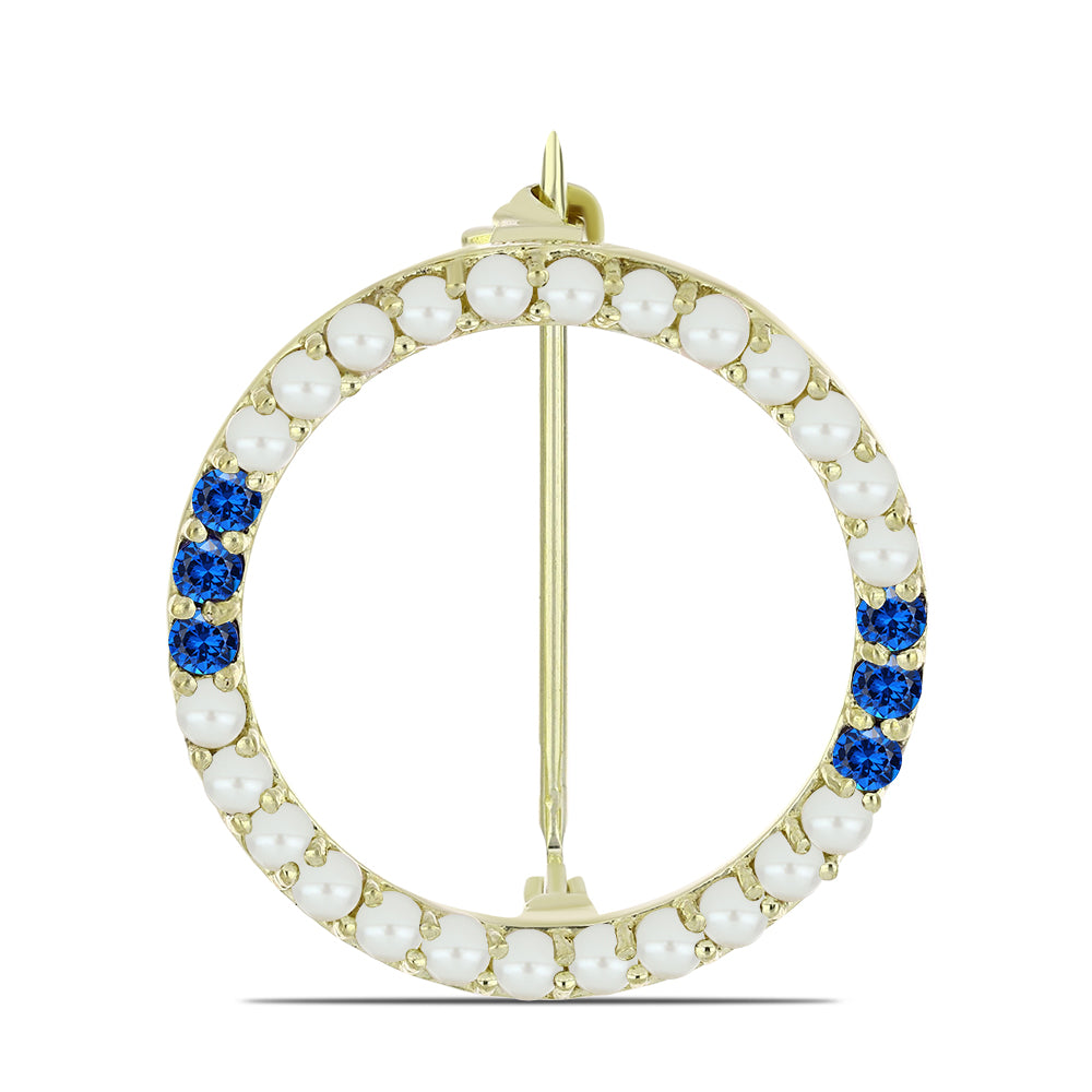 Pozlacené stříbro 925/1000 Brož s Bílou Sladkovodní Perlou a Australským Modrým Safírem - Karátové číslo: 1.41. přibližná hmotnost: 2.44 gramů 1 