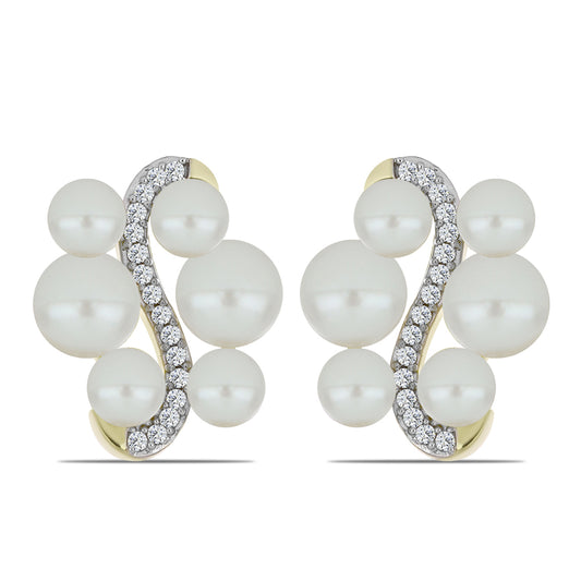 Pozlacené Stříbrné Náušnice s Bílou Sladkovodní Perlou a Bílým Topazem