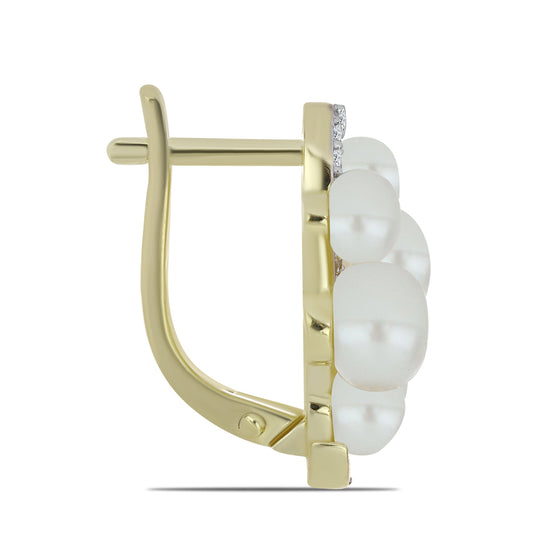 Pozlacené Stříbrné Náušnice s Bílou Sladkovodní Perlou a Bílým Topazem