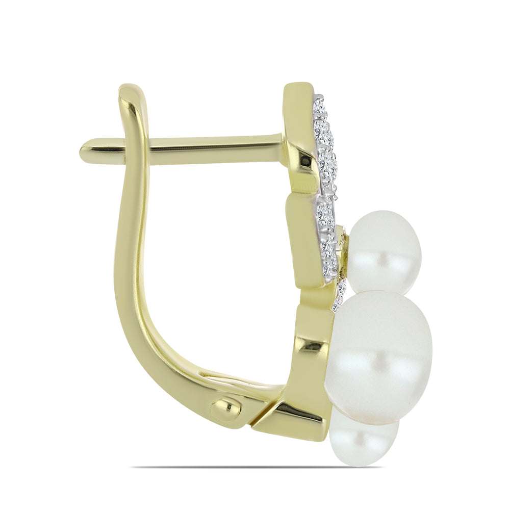 Pozlacené stříbro 925/1000 Náušnice s Bílou Sladkovodní Perlou a Bílým Topazem - Karátové číslo: 5.6. přibližná hmotnost: 5.64 gramů 2 