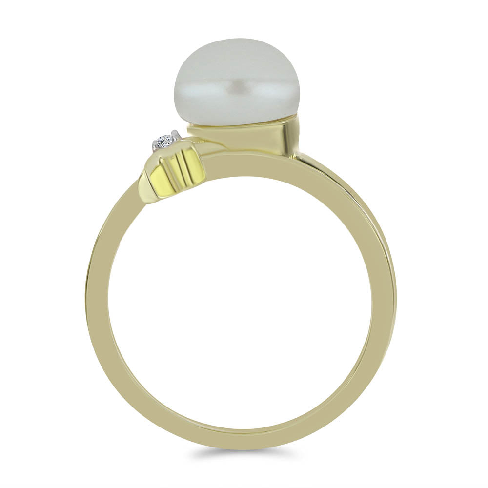 Pozlacené Stříbro 925/1000 - Prsten s Bílou Sladkovodní Perlou a Bílým Topazem - Karátové číslo: 2.86. přibližná hmotnost: 3.22 gramů