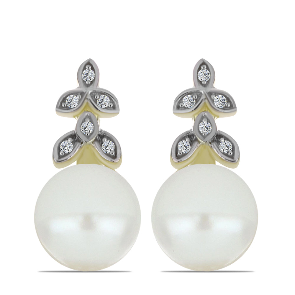 Pozlacené Stříbro 925/1000 - Náušnice s Bílou Sladkovodní Perlou a Bílým Topazem - Karátové číslo: 5.82. přibližná hmotnost: 4 gramů 1 