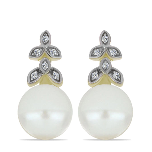 Pozlacené Stříbro 925/1000 - Náušnice s Bílou Sladkovodní Perlou a Bílým Topazem - Karátové číslo: 5.82. přibližná hmotnost: 4 gramů