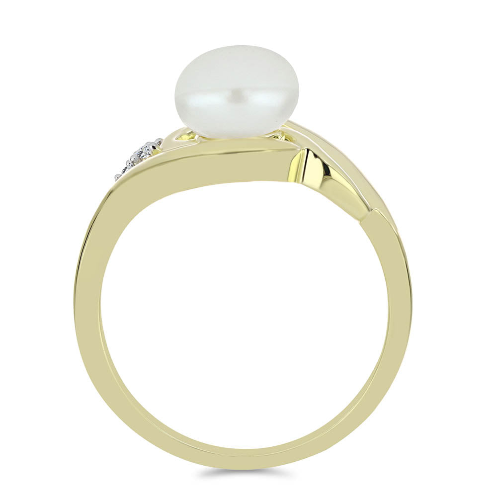 Pozlacené Stříbro 925/1000 - Prsten s Bílou Sladkovodní Perlou a Bílým Topazem - Karátové číslo: 2.74. přibližná hmotnost: 4.26 gramů