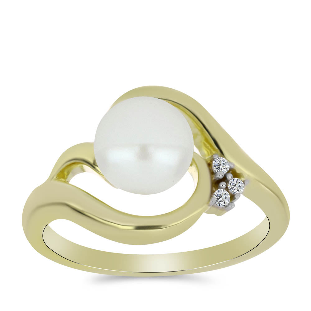 Pozlacené Stříbro 925/1000 - Prsten s Bílou Sladkovodní Perlou a Bílým Topazem - Karátové číslo: 2.74. přibližná hmotnost: 4.26 gramů 3 