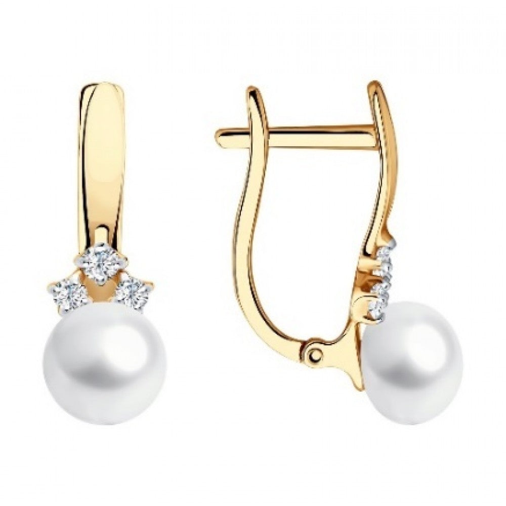 Pozlacené Stříbrné Náušnice s Bílou Sladkovodní Perlou a Bílým Topazem 1 