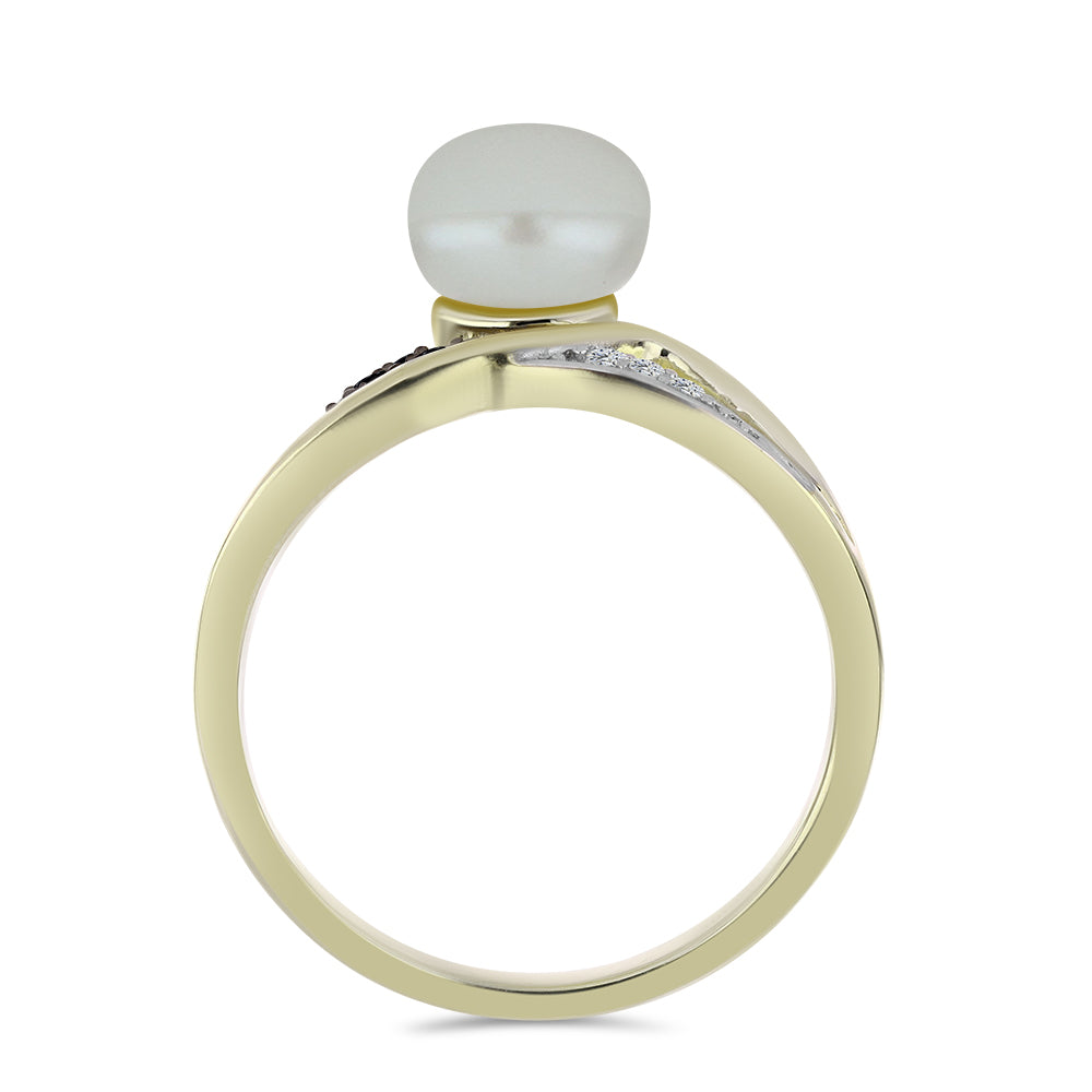 Pozlacené Stříbro 925/1000 - Prsten s Bílou Sladkovodní Perlou a Černým spinelem - Karátové číslo: 2.95. přibližná hmotnost: 3.23 gramů 2 