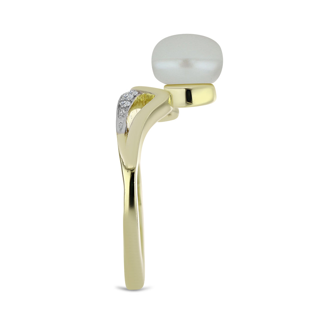 Pozlacené Stříbro 925/1000 - Prsten s Bílou Sladkovodní Perlou a Černým spinelem - Karátové číslo: 2.95. přibližná hmotnost: 3.23 gramů 4 