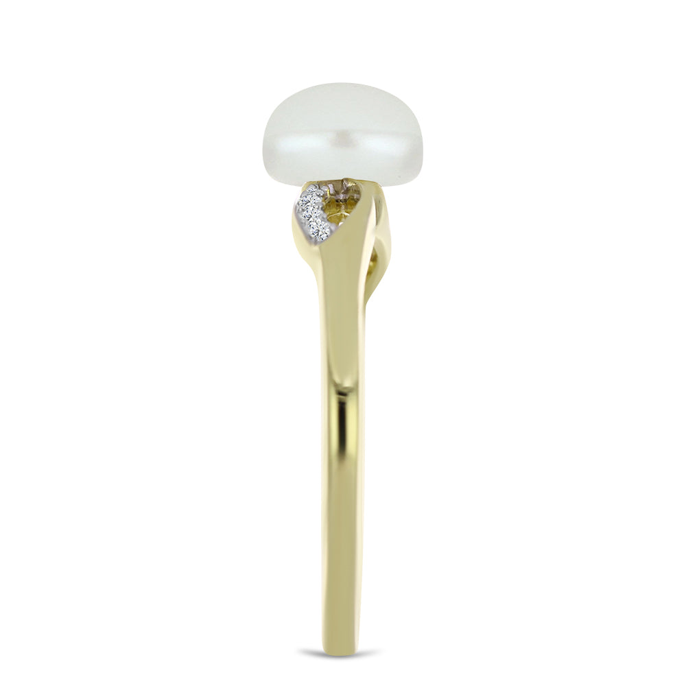 Pozlacené Stříbro 925/1000 - Prsten s Bílou Sladkovodní Perlou a Bílým Topazem - Karátové číslo: 2.75. přibližná hmotnost: 2.66 gramů