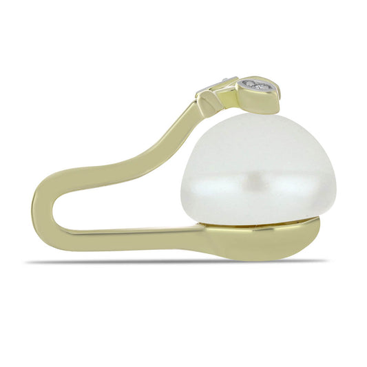 Pozlacené Stříbro 925/1000 - Přívěsek s Bílou Sladkovodní Perlou a Bílým Topazem - Karátové číslo: 5.67. přibližná hmotnost: 2.52 gramů