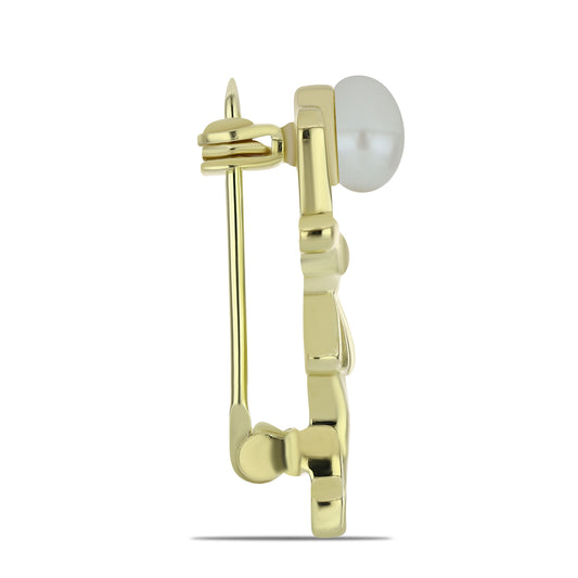 Pozlacené Stříbro 925/1000 - Brož s Bílou Sladkovodní Perlou - Karátové číslo: 1.08. přibližná hmotnost: 2.28 gramů