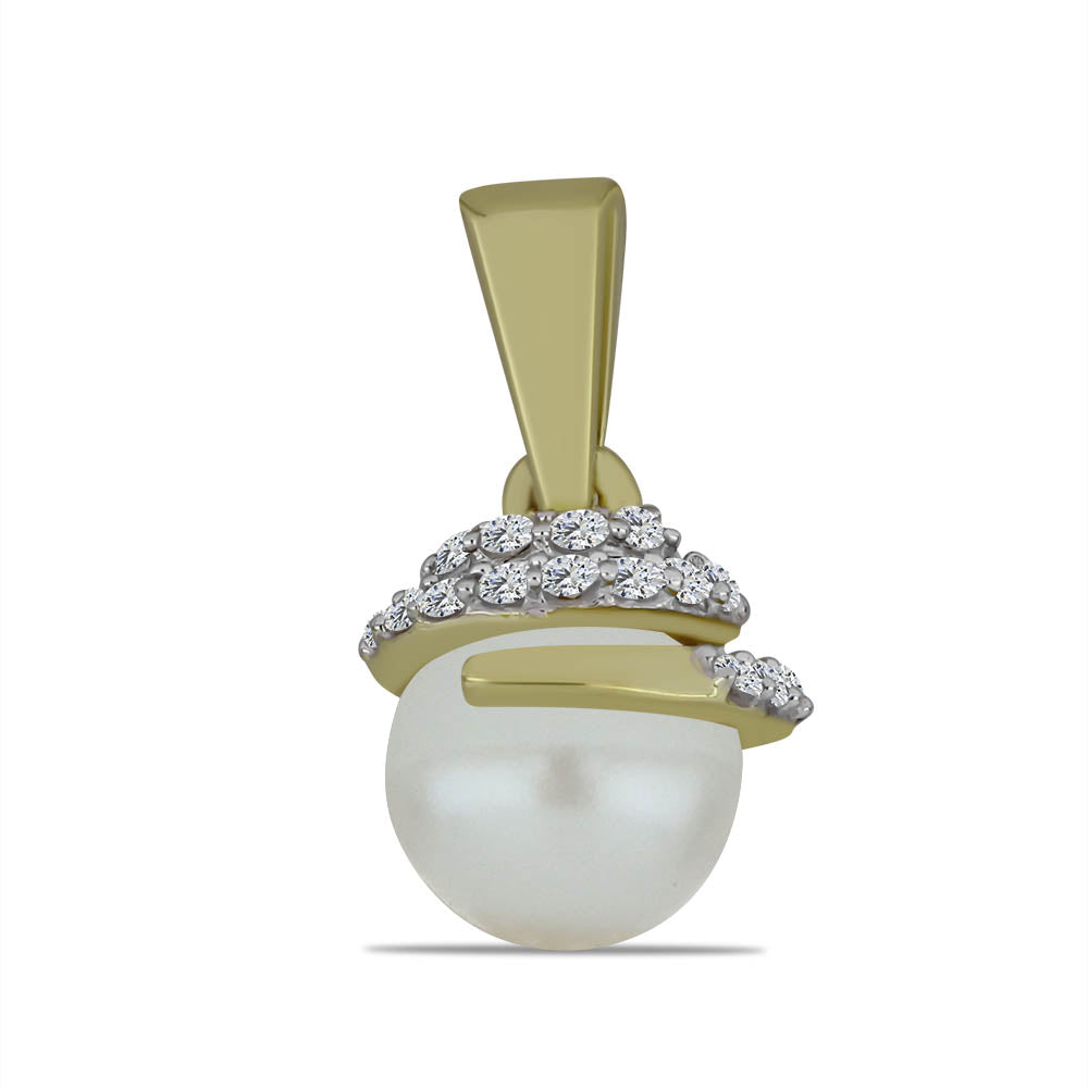 Pozlacené Stříbro 925/1000 - Přívěsek s Bílou Sladkovodní Perlou a Bílým Topazem - Karátové číslo: 3.37. přibližná hmotnost: 1.86 gramů 1 