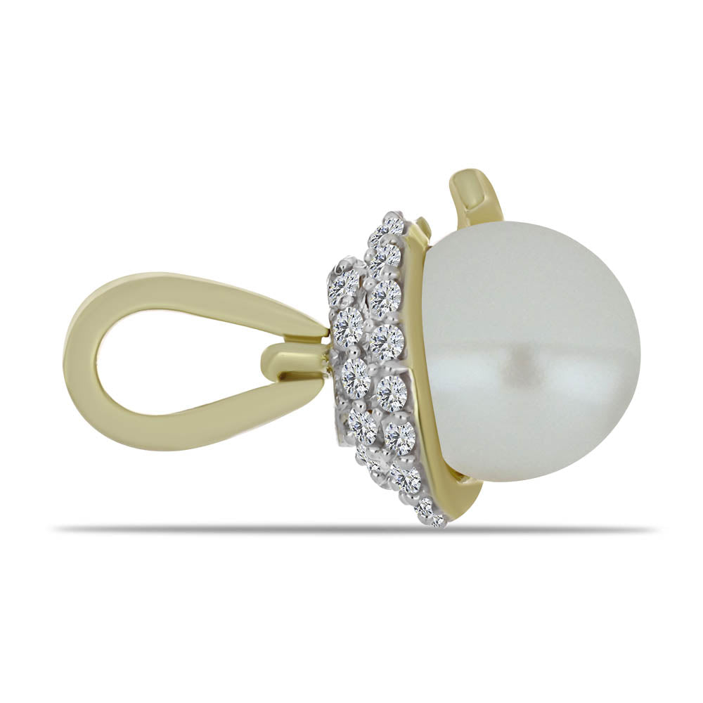 Pozlacené Stříbro 925/1000 - Přívěsek s Bílou Sladkovodní Perlou a Bílým Topazem - Karátové číslo: 3.37. přibližná hmotnost: 1.86 gramů