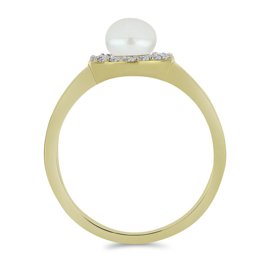 Pozlacené Stříbro 925/1000 - Prsten s Bílou Sladkovodní Perlou a Bílým Topazem - Karátové číslo: 1.47. přibližná hmotnost: 2.84 gramů
