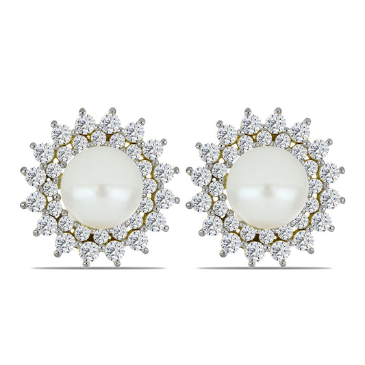 Pozlacené Stříbrné Náušnice s Bílou Sladkovodní Perlou a Bílým Topazem