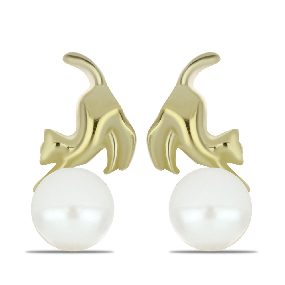 Pozlacené Stříbrné Náušnice s Bílou Sladkovodní Perlou