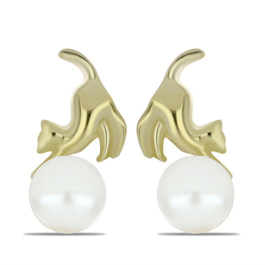 Pozlacené Stříbrné Náušnice s Bílou Sladkovodní Perlou
