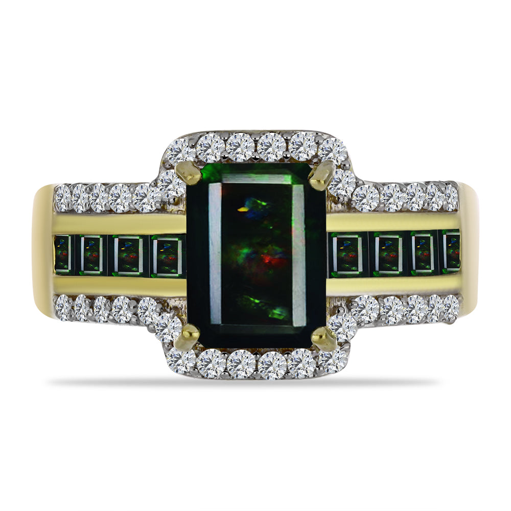 Pozlacený Stříbrný Prsten s Půlnočně Černým Etiopským Opálem z Lega Dembi a Černým spinelem 1 