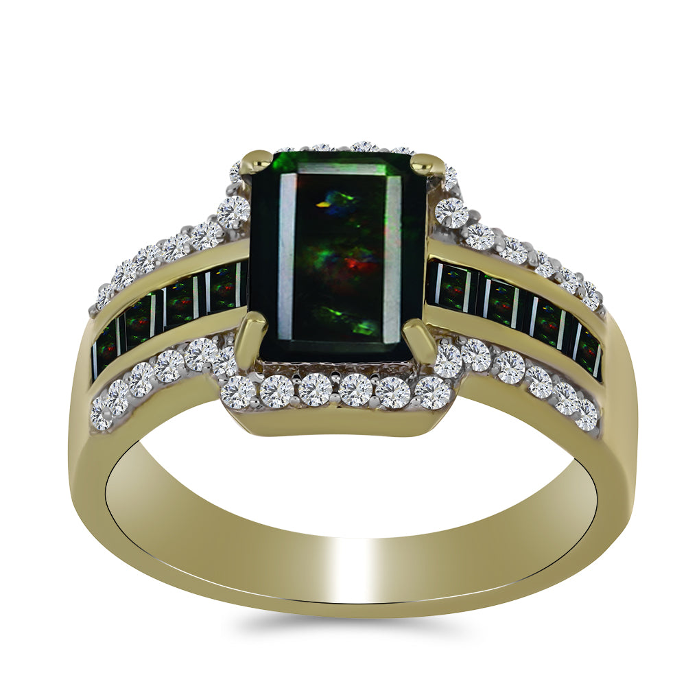 Pozlacený Stříbrný Prsten s Půlnočně Černým Etiopským Opálem z Lega Dembi a Černým spinelem 3 