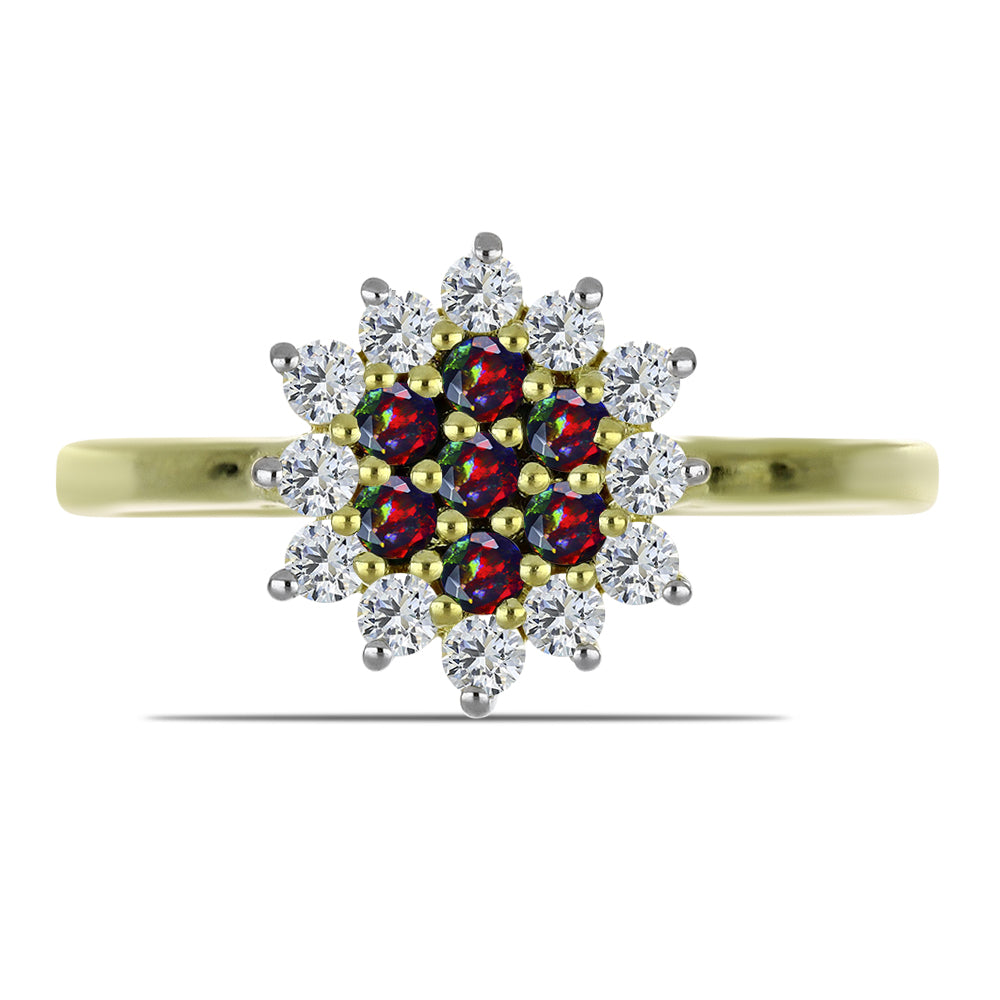 Pozlacené Stříbro 925/1000 - Prsten s Půlnočně Černým Etiopským Opálem z Lega Dembi a Bílým Topazem - Karátové číslo: 0.64. přibližná hmotnost: 2.69 gramů 1 