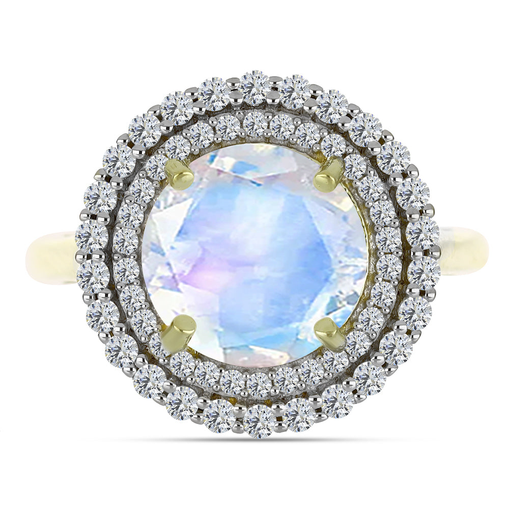 Pozlacený Stříbrný Prsten s Duhovým Měsíčním Kamenem a Akvamarínem 1 