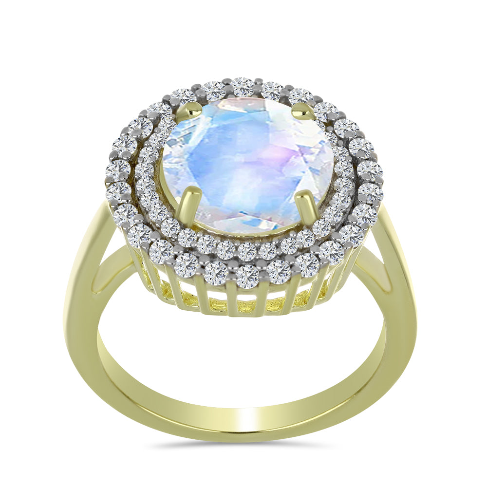 Pozlacený Stříbrný Prsten s Duhovým Měsíčním Kamenem a Akvamarínem