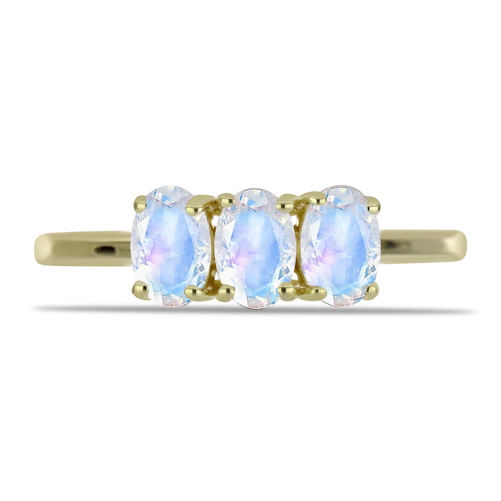 Pozlacené Stříbro 925/1000 - Prsten s Duhovým Měsíčním Kamenem - Karátové číslo: 1.35. přibližná hmotnost: 2.22 gramů