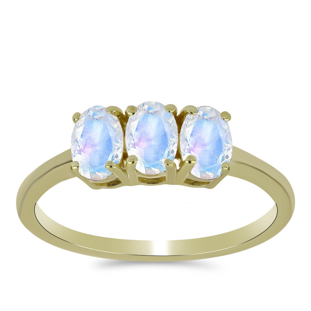 Pozlacené Stříbro 925/1000 - Prsten s Duhovým Měsíčním Kamenem - Karátové číslo: 1.35. přibližná hmotnost: 2.22 gramů 3 